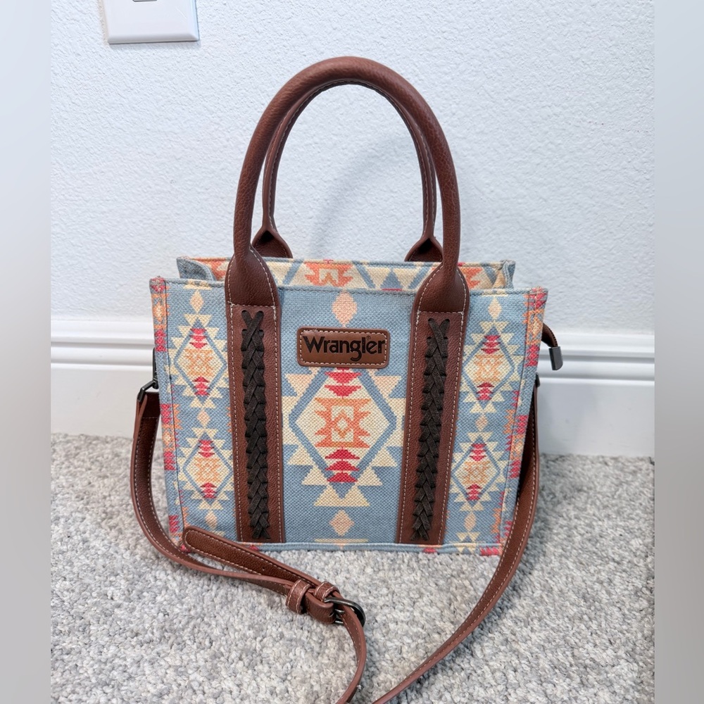 Wrangler Aztec Crossbody Tote in Blue and Brown